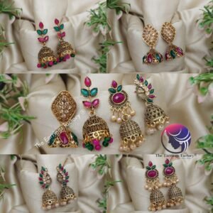 Traditional Multi Stone Golden Jhumka