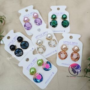 Premium Western Crystal Stone Floral and Pearl Earrings