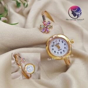 Premium Golden Openable Floral Stone Kada Watch Bracelet