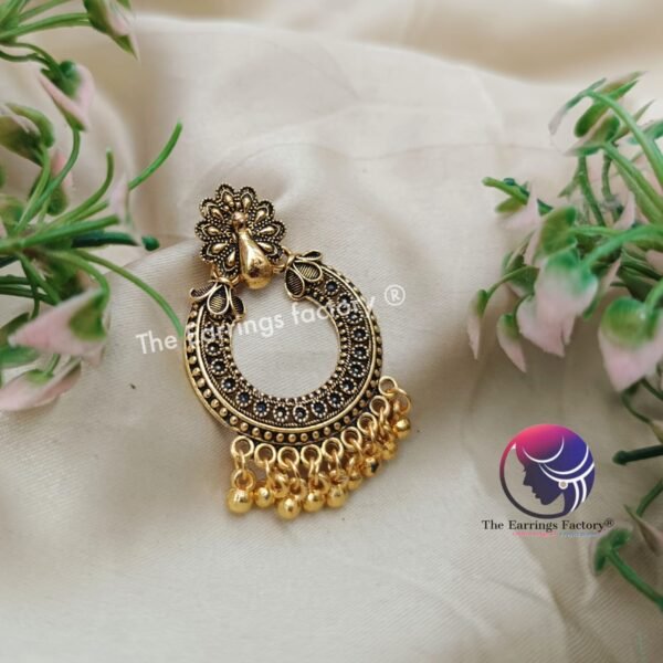 Traditional Golden Metal Beads Peacock Earrings - Image 2