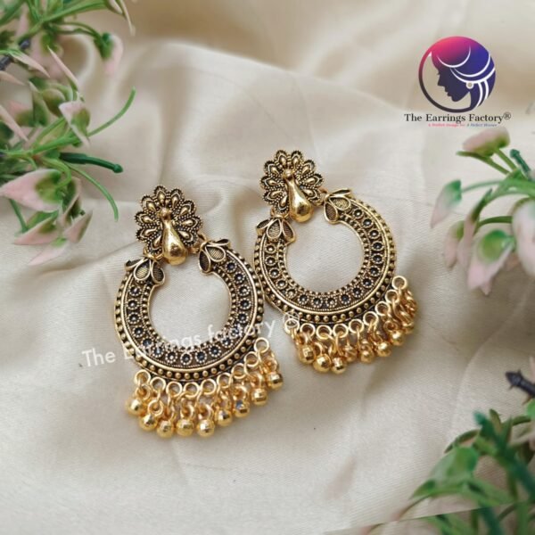 Traditional Golden Metal Beads Peacock Earrings - Image 3