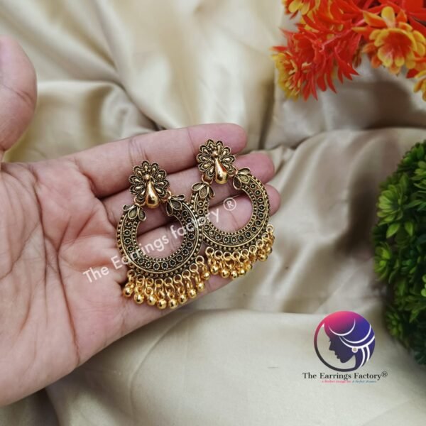 Traditional Golden Metal Beads Peacock Earrings - Image 4