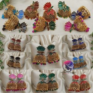Traditional Golden Colourful Lotus Stone Jhumka