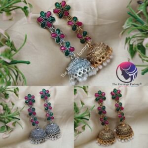 Traditional Golden | Silver Multi Stone Long Jhumka