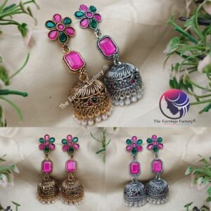 Traditional Golden | Silver Multi Stone Long Jhumka