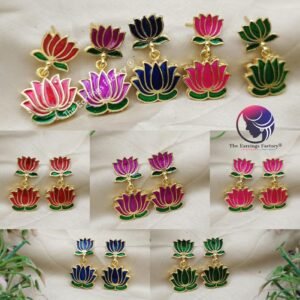 Traditional Golden Colourful Lotus Earrings