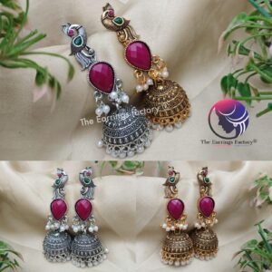 Traditional Golden | Silver Multi Stone Peacock Long Jhumka