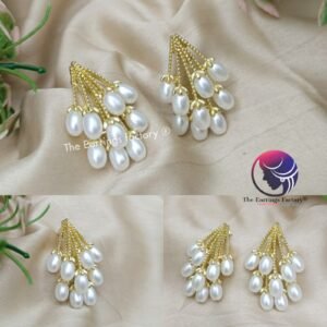 Stylish Elegant Gold Cluster Pearl Drop Earrings