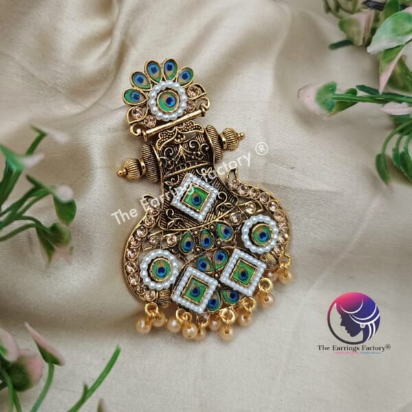 Classic Golden Peacock Feather Earrings - Image 3