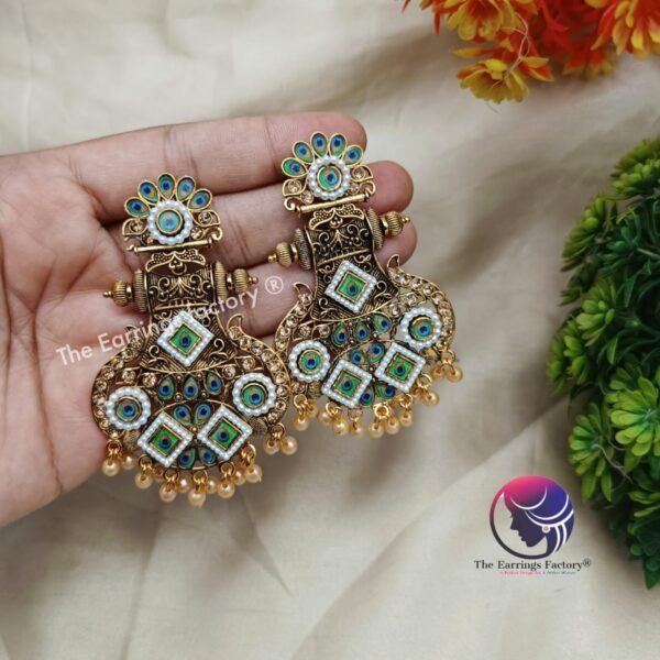 Classic Golden Peacock Feather Earrings - Image 4