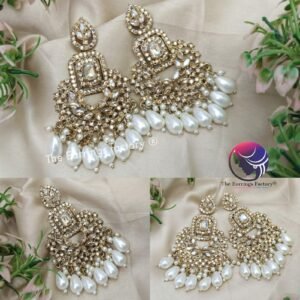 Party Wear Golden Stone Pearl Earrings