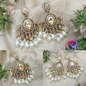 Party Wear Golden Stone Pearl Earrings