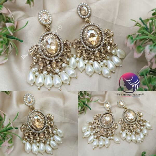 Party Wear Golden Stone Pearl Earrings