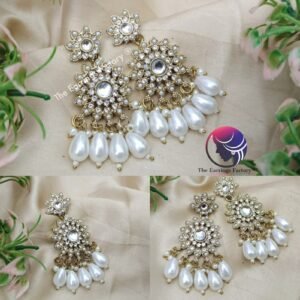Party Wear Kundan Stone  Pearl Earrings