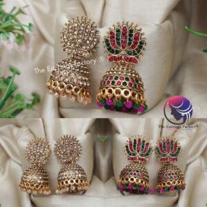 Traditional Golden Lotus Stone Jhumka