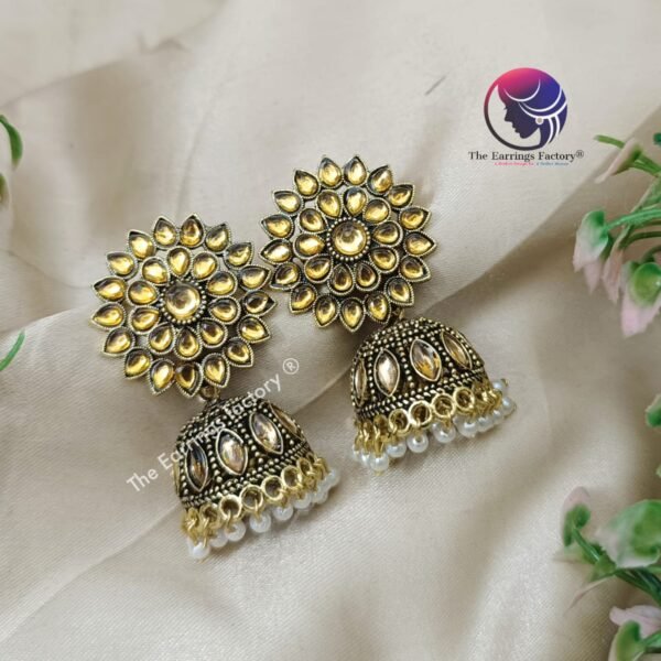 Traditional Golden Stone Jhumka - Image 2