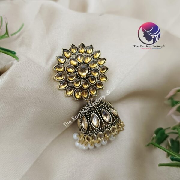 Traditional Golden Stone Jhumka - Image 4