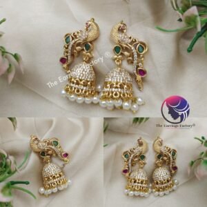 Traditional Antique premium AD Stone Peacock Jhumka