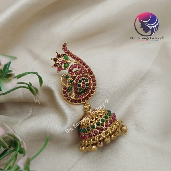 Traditional Antique Multi Stone Peacock Jhumka - Image 4