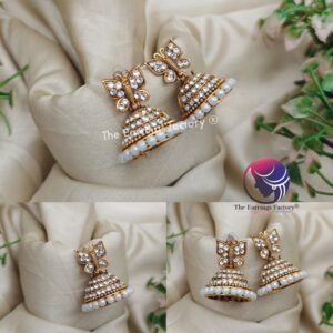 Traditional Golden Butterfly Stone  Pearl Jhumka