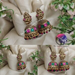 Traditional Golden Multi Stone Lakshmi Jhumka