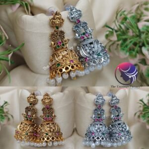 Traditional Golden | Silver Multi Stone Lakshmi Jhumka