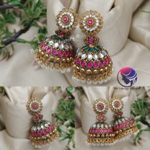 Traditional Golden Colourful Multi Stone Jhumka