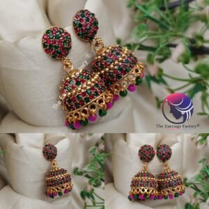 Traditional Golden Multi Stone Jhumka