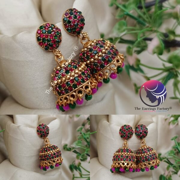 Traditional Golden Multi Stone Jhumka