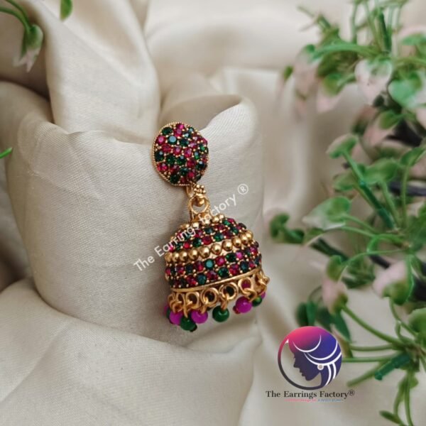 Traditional Golden Multi Stone Jhumka - Image 4