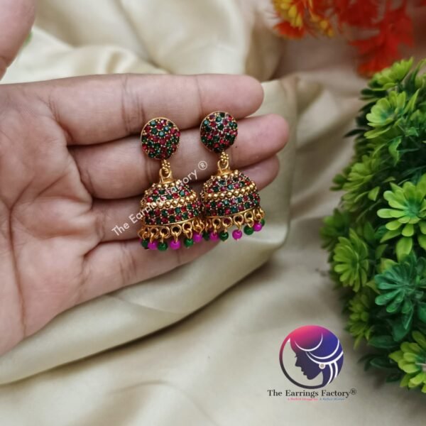 Traditional Golden Multi Stone Jhumka - Image 2