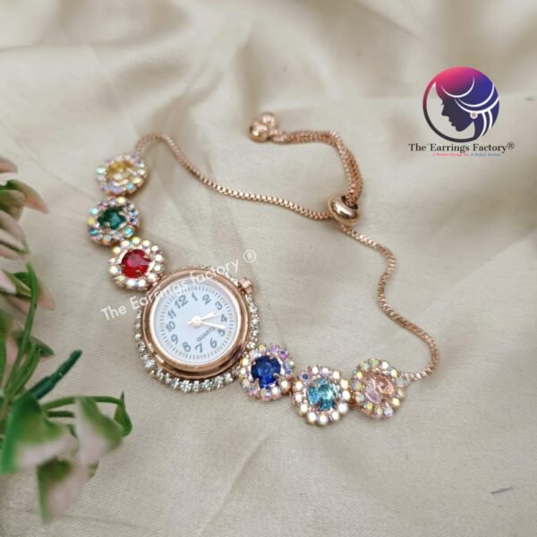 Stylish Crystal Blinking Stone Rose Gold Adjustable Watch Bracelet - Image 4