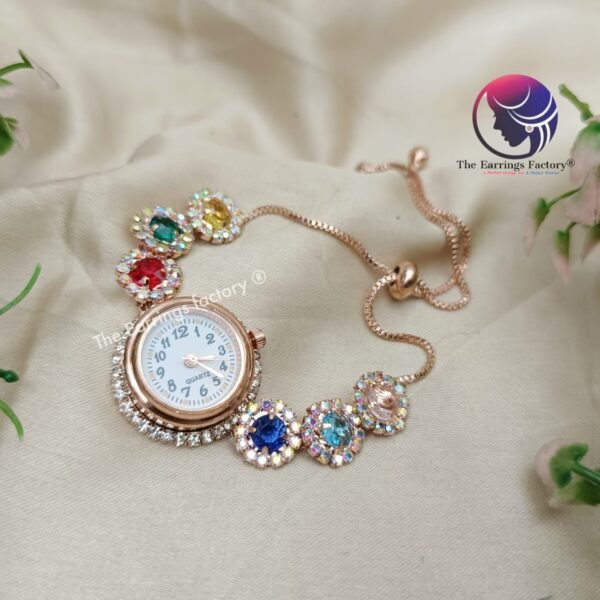 Stylish Crystal Blinking Stone Rose Gold Adjustable Watch Bracelet - Image 3