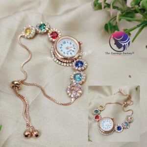 Stylish Crystal Blinking Stone Rose Gold Adjustable Watch Bracelet