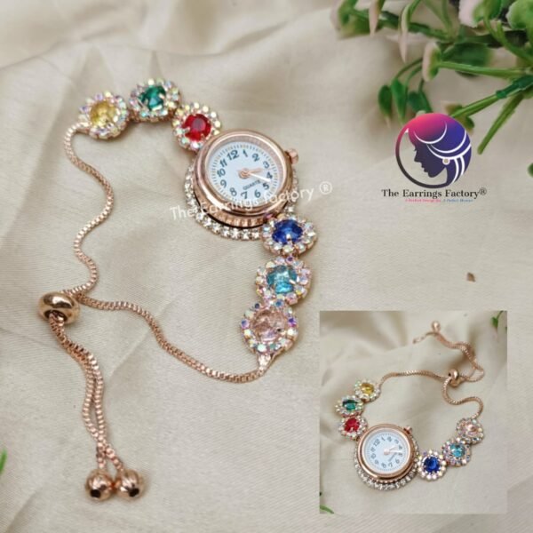 Stylish Crystal Blinking Stone Rose Gold Adjustable Watch Bracelet