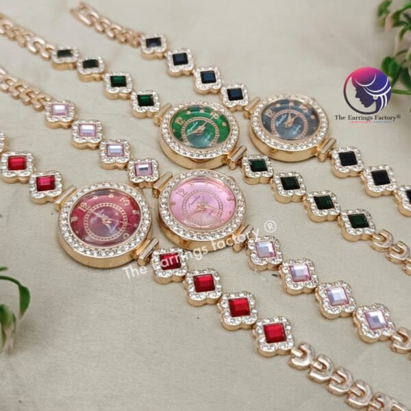 Stylish Crystal Stone Rose Gold Watch Bracelet - Image 2