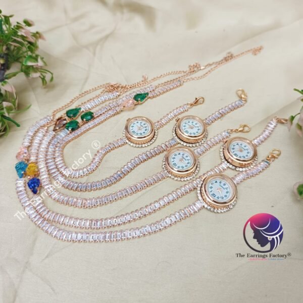 Stylish AD Stone Rose Gold Chain Type Watch Bracelet