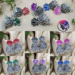 Traditional Silver Colourful Lotus Jhumka