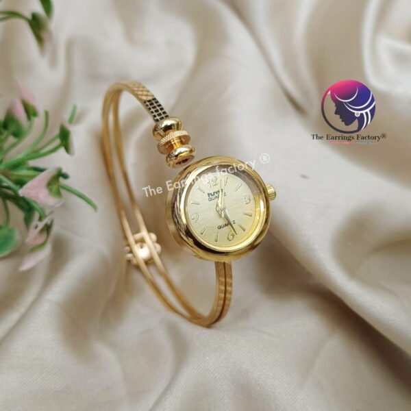 Premium Golden Openable Floral Stone Kada Watch Bracelet - Image 2