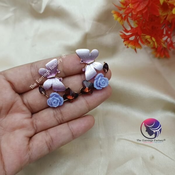 Premium Western butterfly Crystal Stone Floral Earrings - Image 2