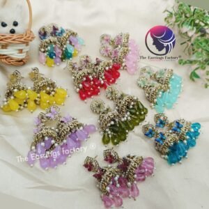 Premium Golden Colourful Crystal Beads Pearl Butterfly Jhumka
