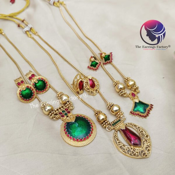 Traditional Golden Palakka Neckset with earrings - Image 2