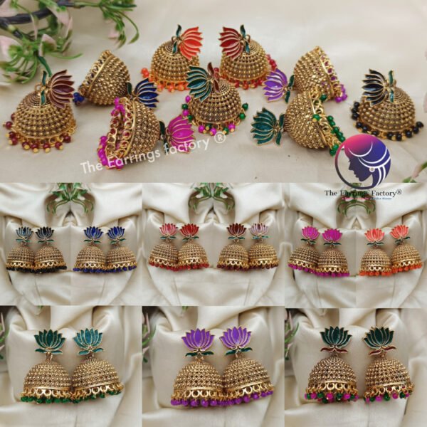 Traditional Golden Colourful Lotus Jhumka