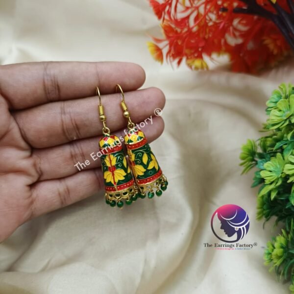 Weightless Hand Painted Meenakari Hook Jhumka - Image 3