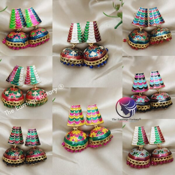 Trending Weightless Hand Painting Meenakari Golden jhumka