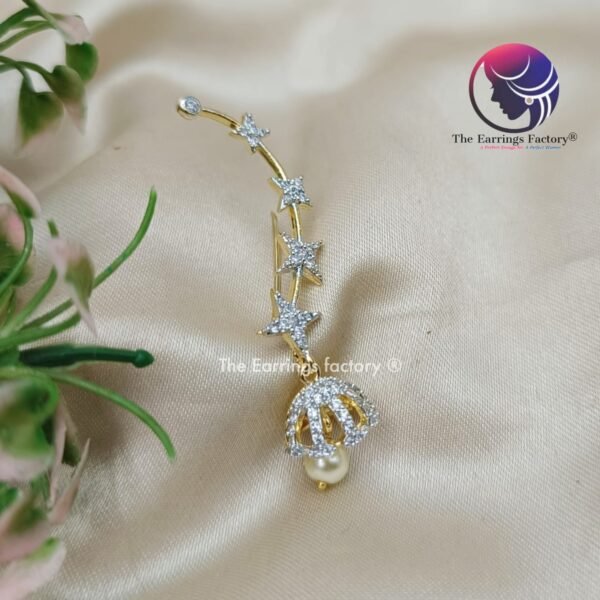 Daily Wear Premium AD Stone Ear Cuff Pearl Jhumka - Image 2