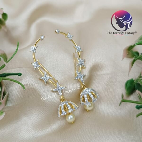Daily Wear Premium AD Stone Ear Cuff Pearl Jhumka - Image 3