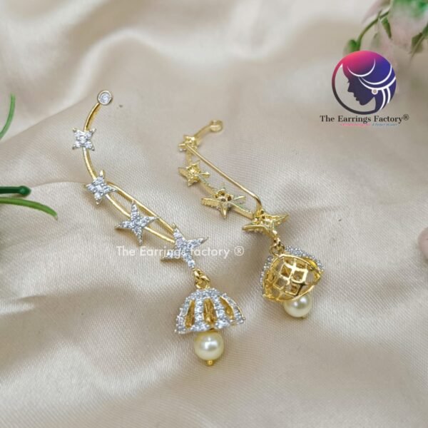 Daily Wear Premium AD Stone Ear Cuff Pearl Jhumka - Image 4