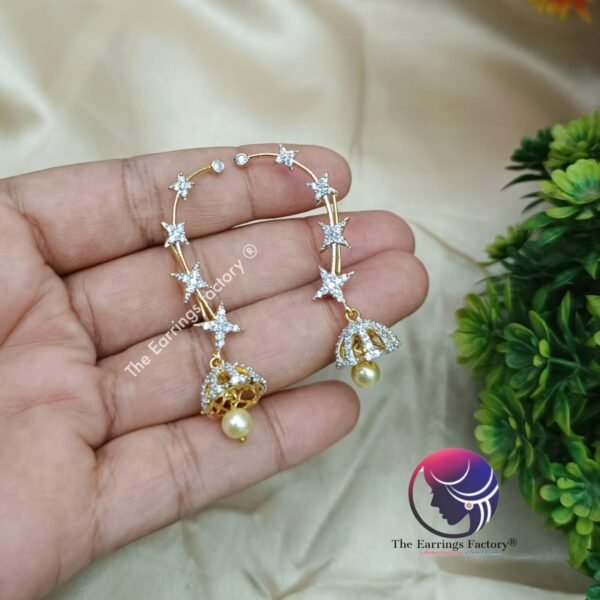 Daily Wear Premium AD Stone Ear Cuff Pearl Jhumka - Image 5