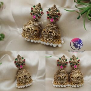 Traditional Golden Multi Stone Lakshmi Jhumka